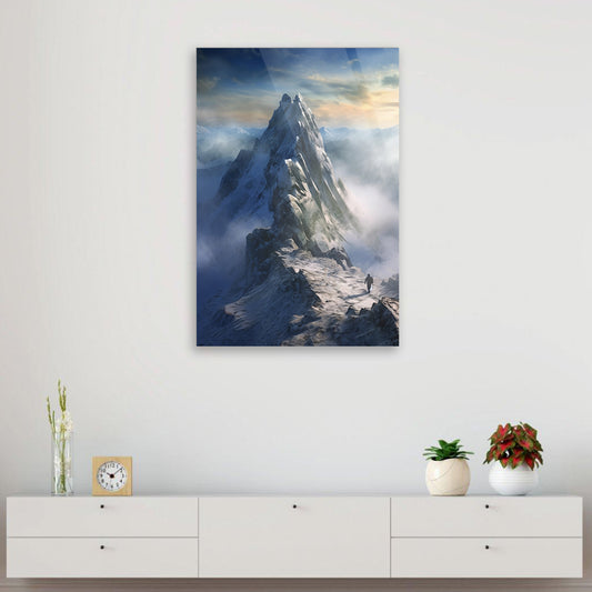 Cloud-Kissed Peaks: Mountain in the Clouds on Glass Wall Decor