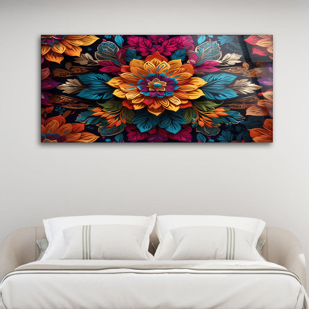 Psychedelic Mandala: Glass Art Vibrant Floral Mandala