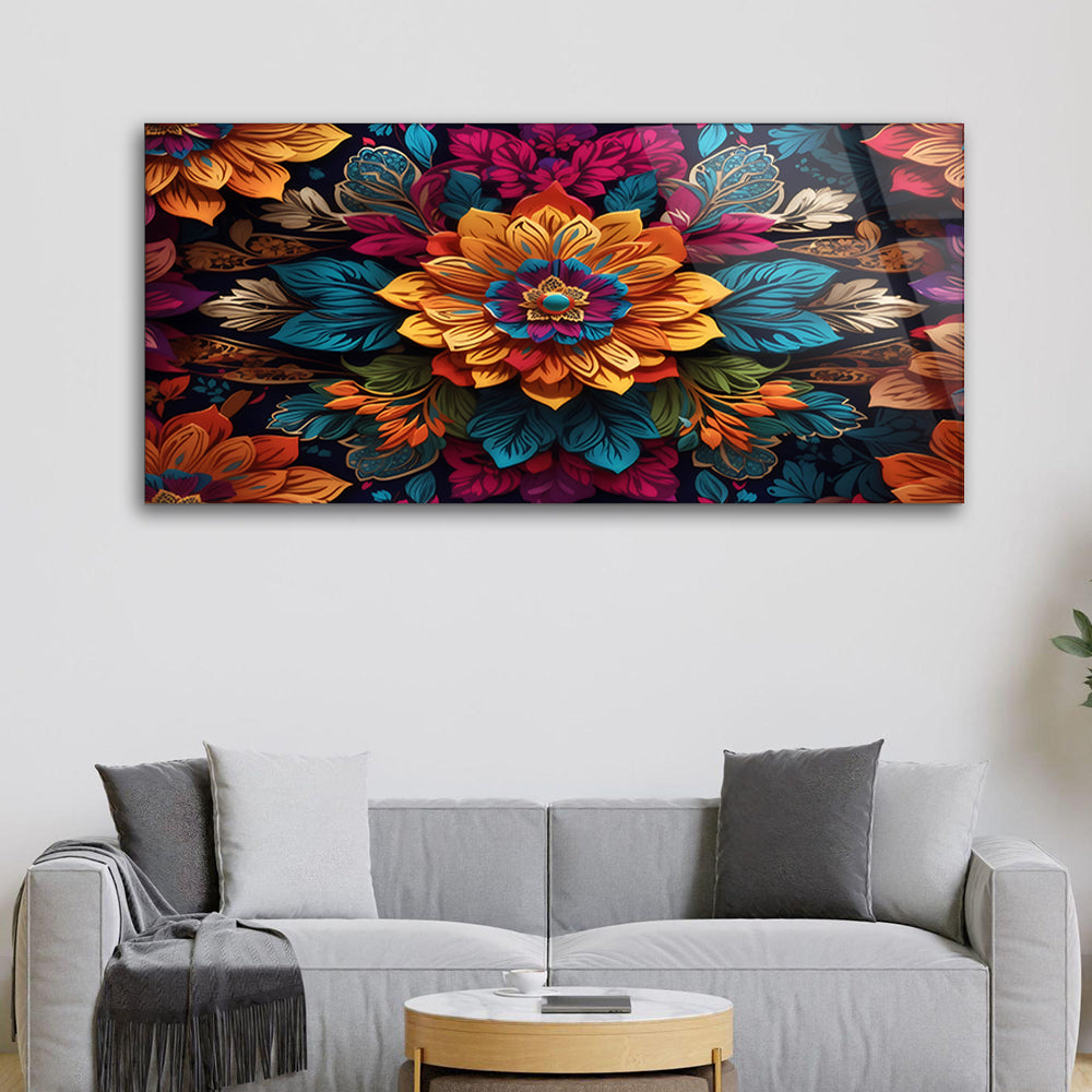 Psychedelic Mandala: Glass Art Vibrant Floral Mandala