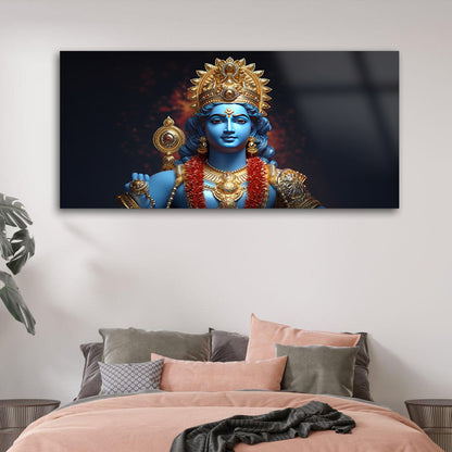 Vishnu's Aura: Tempered Glass Artistic Depiction of Lord Vishnu