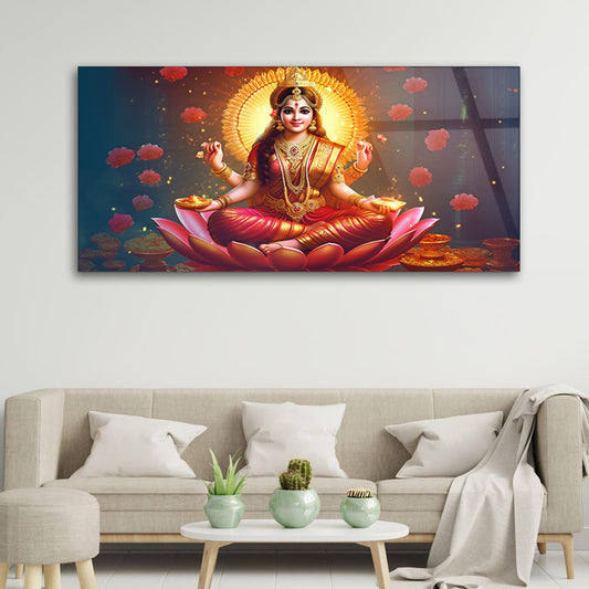 Lotus Goddess: Tempered Glass Hindu Goddess Laxmi on Blossoming Petals