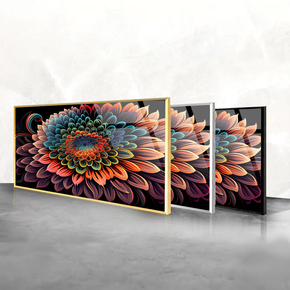 Abstract Bloom Symphony: Tempered Glass Beautiful Colorful Flower Design