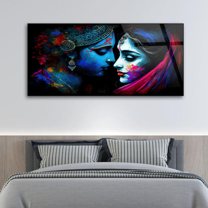 Holi Revelry: Tempered Glass Radha Krishna Playing Holi