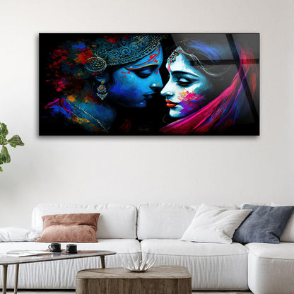 Holi Revelry: Tempered Glass Radha Krishna Playing Holi