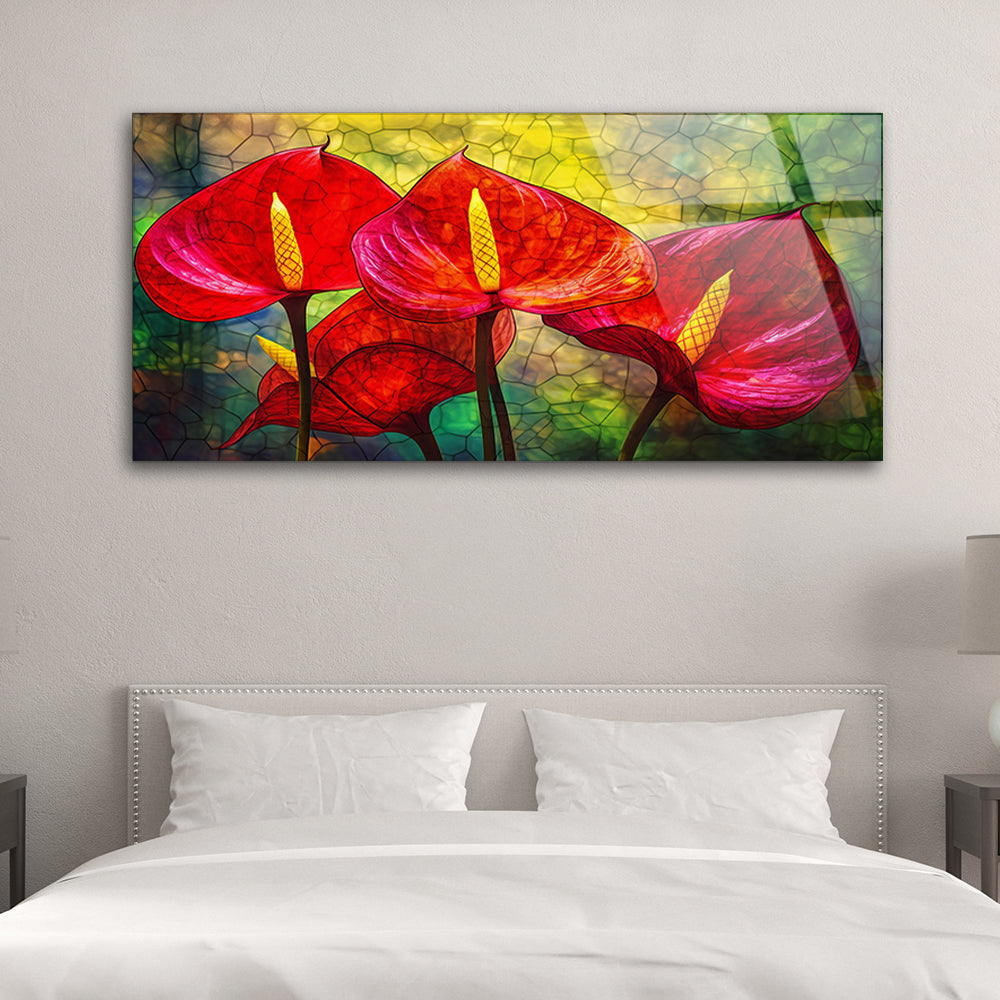 Red Anthurium Elegance: Wall Art Abstract Striking Flowers