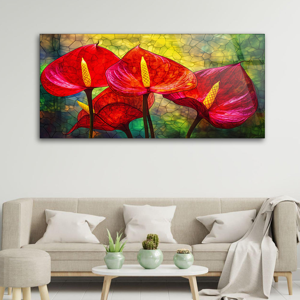 Red Anthurium Elegance: Wall Art Abstract Striking Flowers