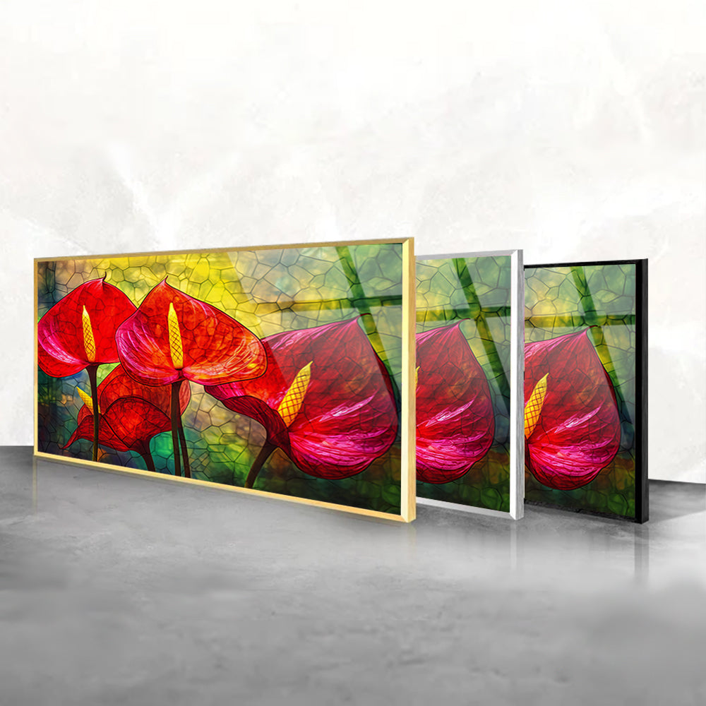 Red Anthurium Elegance: Wall Art Abstract Striking Flowers