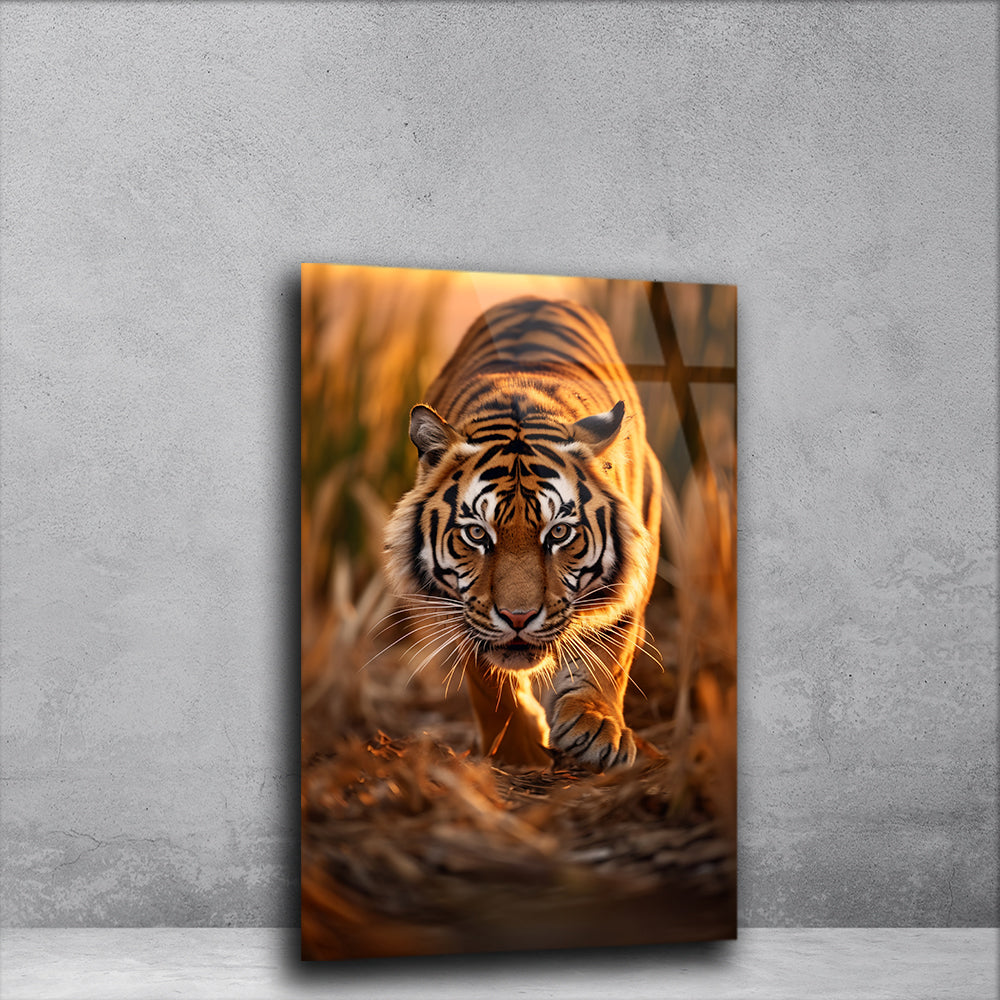 Stealthy Hunter: Tiger Hiding in the Forest for Attack on Glass