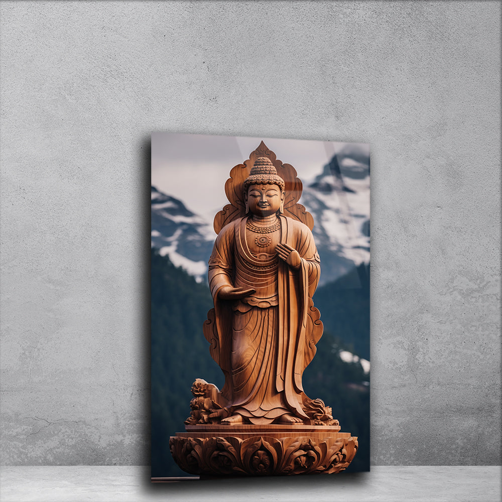 Enlightened Nature: Buddha Statue in the Lap of Nature on Glass