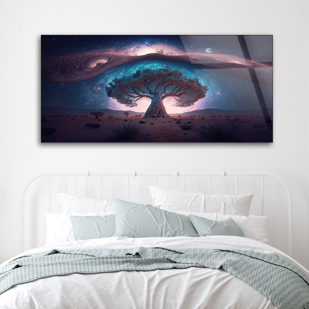 Milky Way and Mystical Tree Art: Celestial Beauty on Canvas