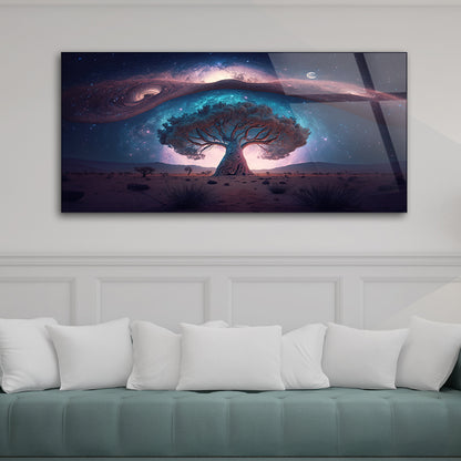 Milky Way and Mystical Tree Art: Celestial Beauty on Canvas