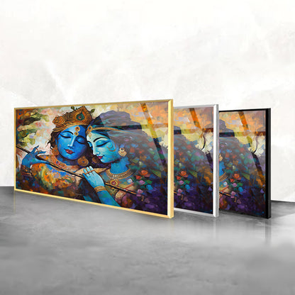 Modern Radha Krishna on Tempered Glass: Contemporary Devotion