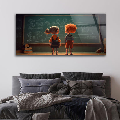 Two Children with Blackboard: Educational Wall Art