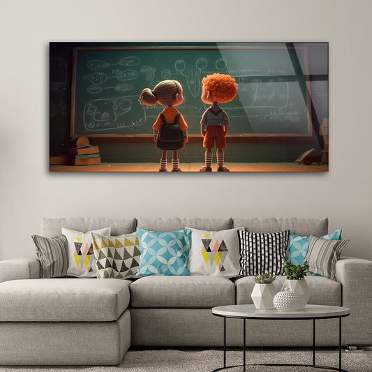 Two Children with Blackboard: Educational Wall Art