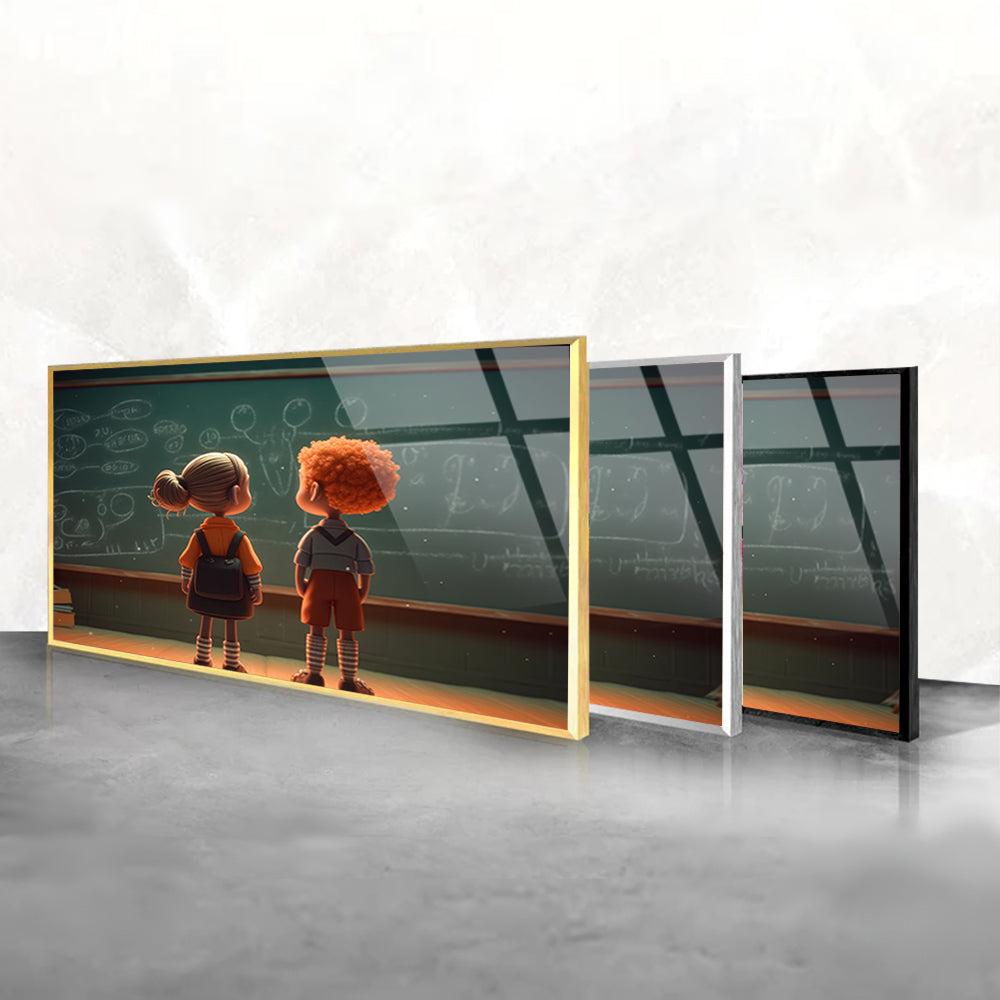 Two Children with Blackboard: Educational Wall Art