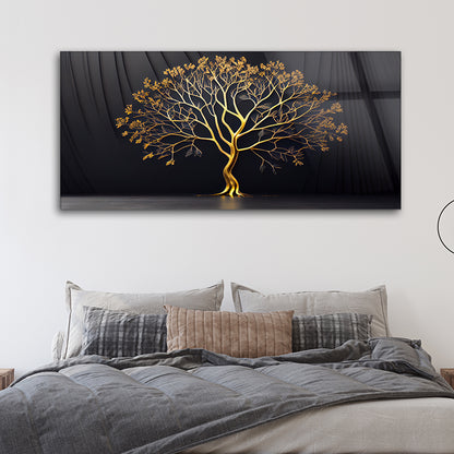 Abstract Golden Tree in Black: Artistry in Glass