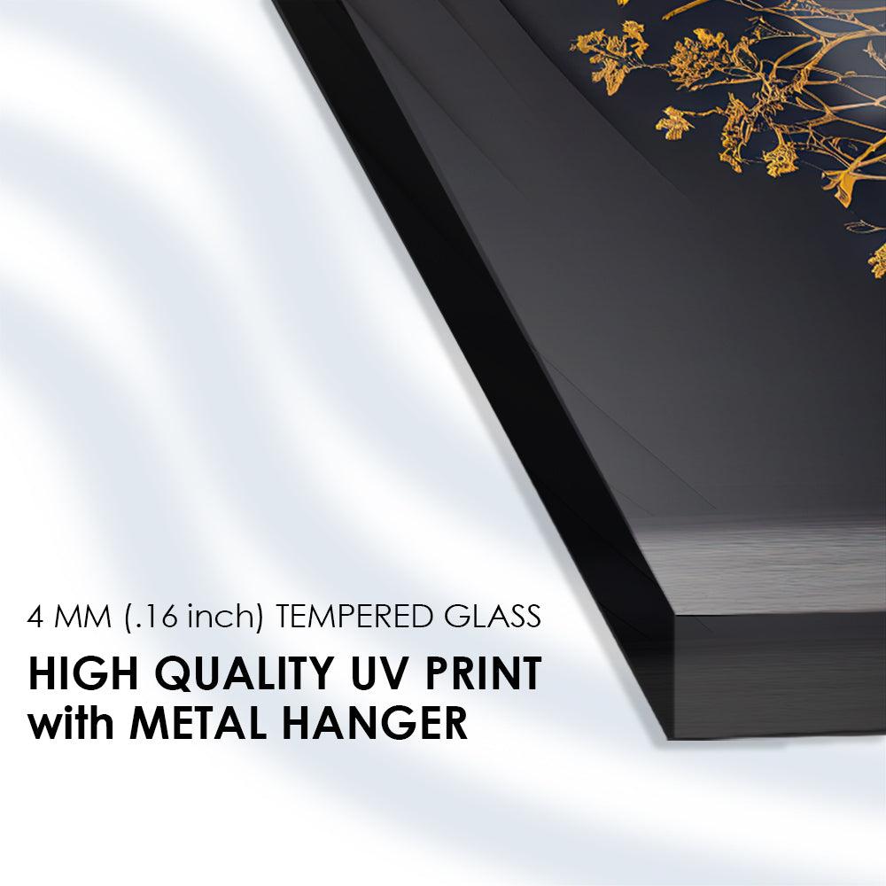 Abstract Golden Tree in Black: Artistry in Glass