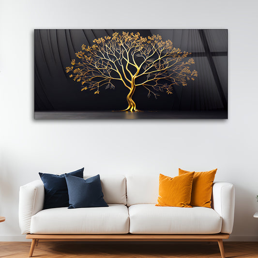 Abstract Golden Tree in Black: Artistry in Glass