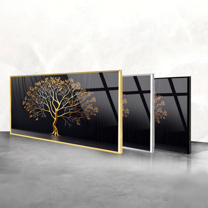 Abstract Golden Tree in Black: Artistry in Glass