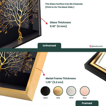 Abstract Golden Tree in Black: Artistry in Glass