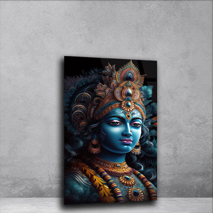 Divine Krishna: Beautiful Lord Krishna on Artistic Glass