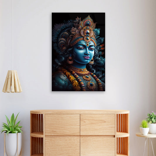 Divine Krishna: Beautiful Lord Krishna on Artistic Glass