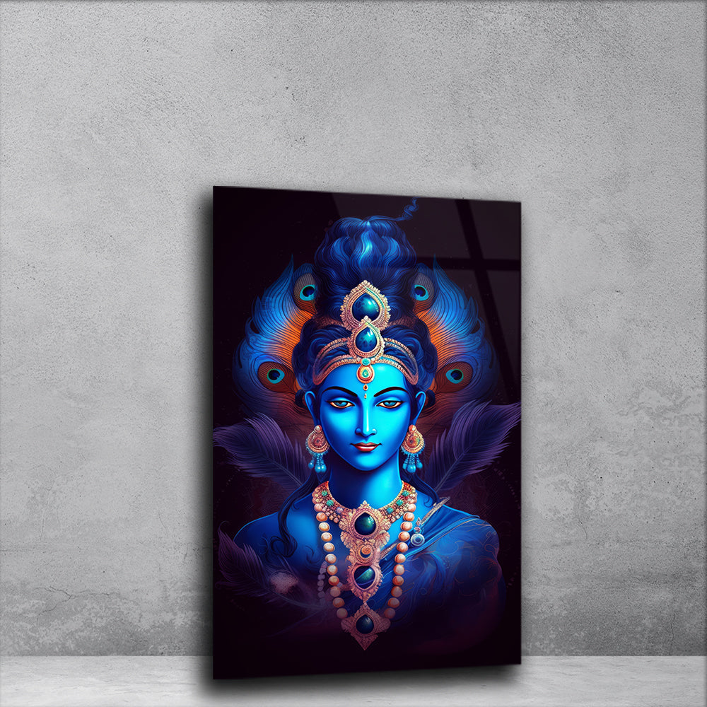 Krishna's Aura: God Krishna Artistry on Glass Wall Decor