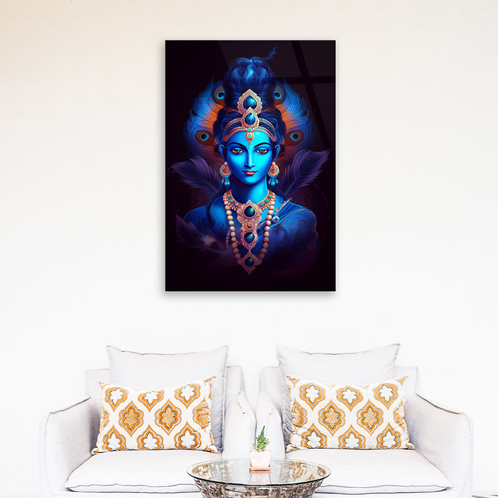 Krishna's Aura: God Krishna Artistry on Glass Wall Decor