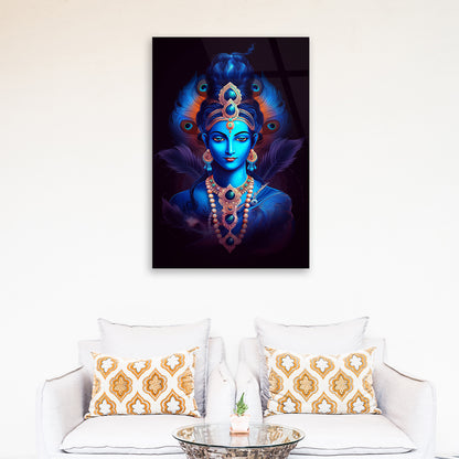 Krishna's Aura: God Krishna Artistry on Glass Wall Decor