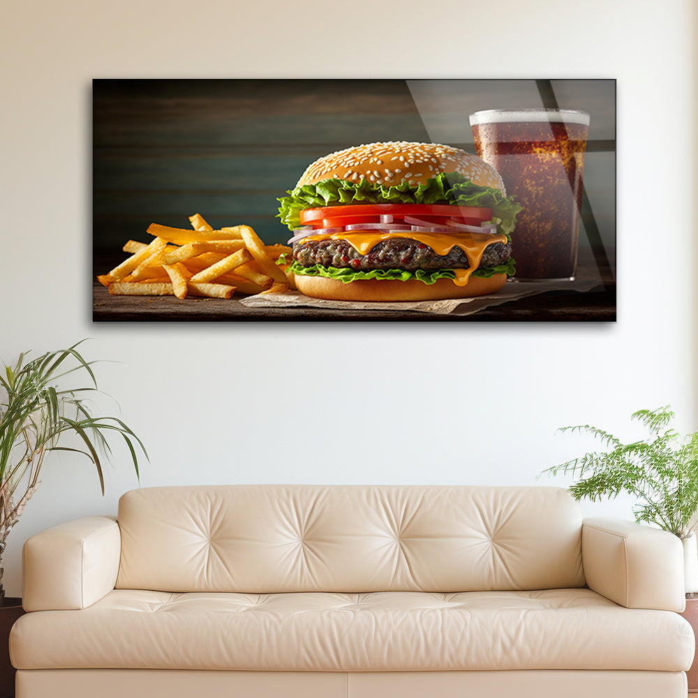 Grilled Burger and French Fries: Food Kitchen Art