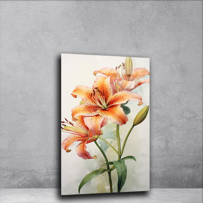 Lily Watercolor Whispers: Watercolor Painting of Lily Flowers on Glass