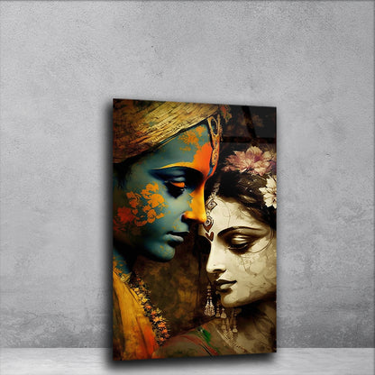 Divine Love: Shree Krishna and Radha on Glass Wall Art