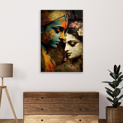 Divine Love: Shree Krishna and Radha on Glass Wall Art