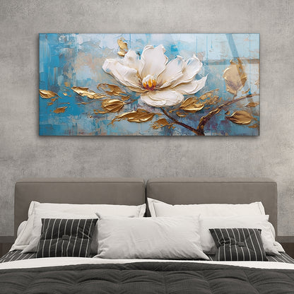 Gilded Botanical Elegance: Tempered Glass Abstract Floral Art