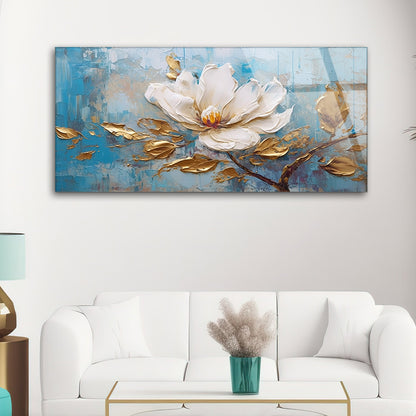 Gilded Botanical Elegance: Tempered Glass Abstract Floral Art