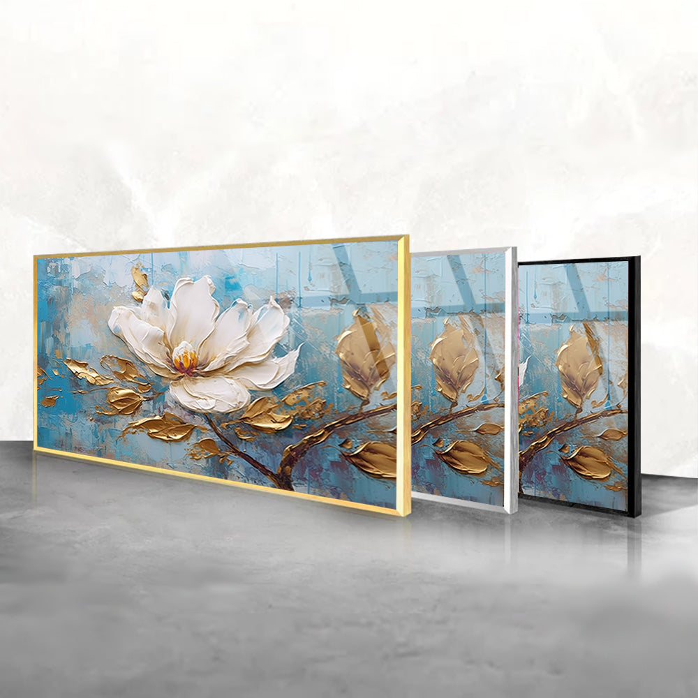 Gilded Botanical Elegance: Tempered Glass Abstract Floral Art