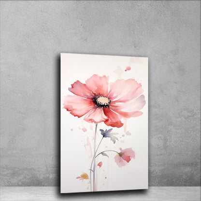 Blushing Petals: Watercolor Painting of a Pink Flower on Tempered Glass