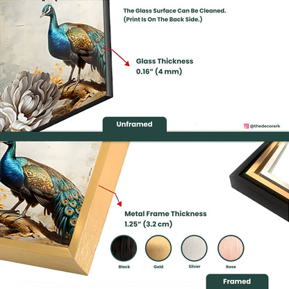 Peacock Majesty: Tempered Glass Abstract Bird Painting