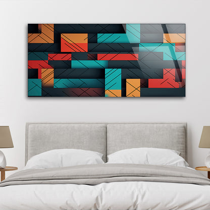 Geometric Vibrance: Tempered Glass Abstract Art with Shapes