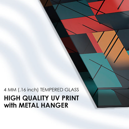 Geometric Vibrance: Tempered Glass Abstract Art with Shapes