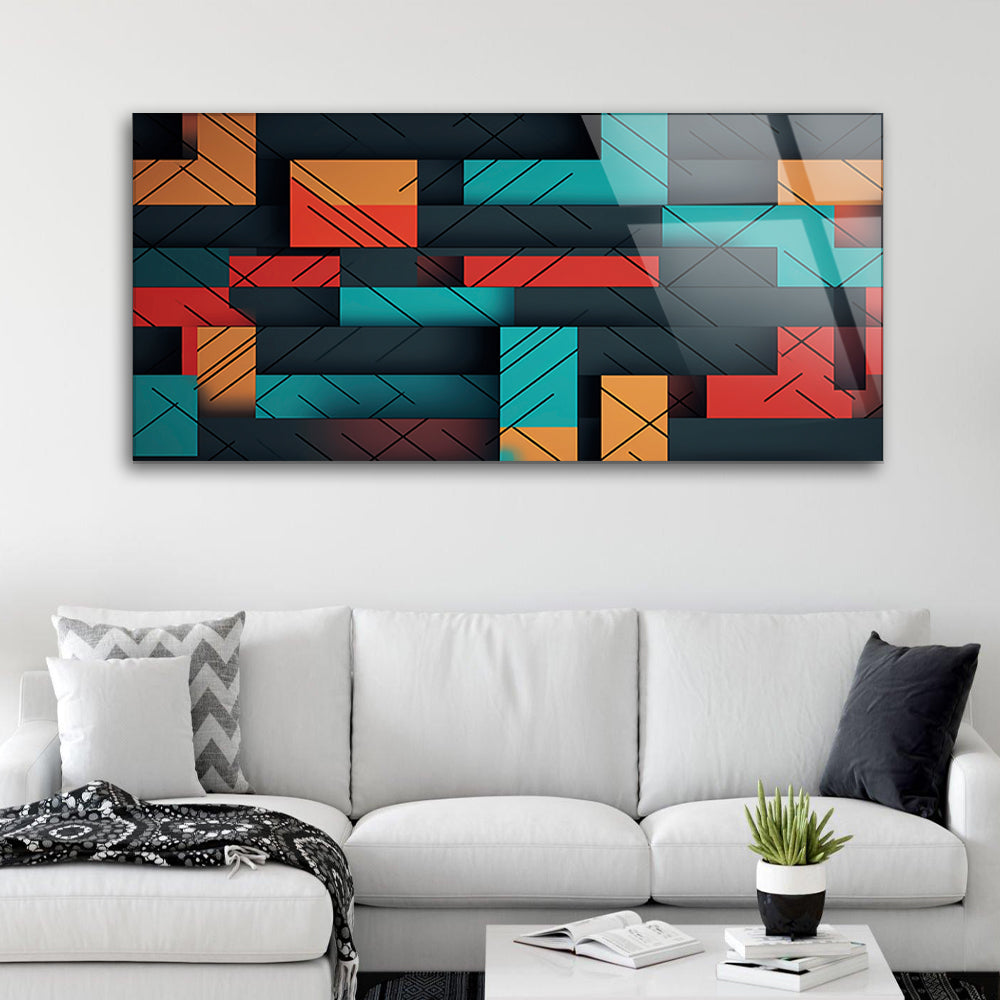 Geometric Vibrance: Tempered Glass Abstract Art with Shapes