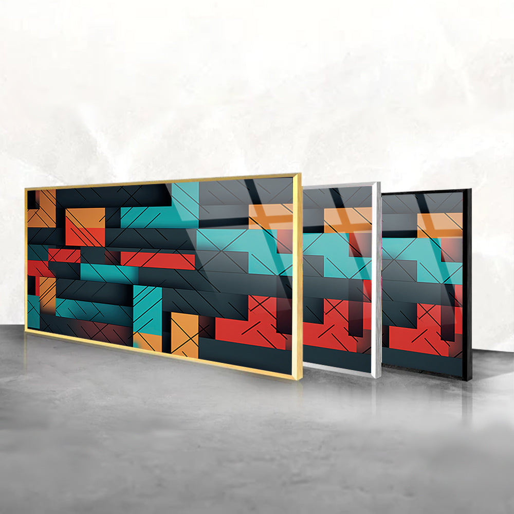 Geometric Vibrance: Tempered Glass Abstract Art with Shapes