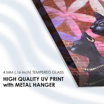 Feline Grace: Tempered Glass Abstract Woman and Cat Art