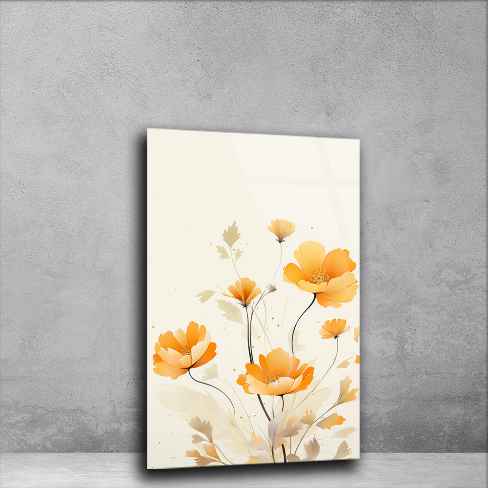 Orange Blossom Array: Bunch of Orange Flowers on Glass Wall Art