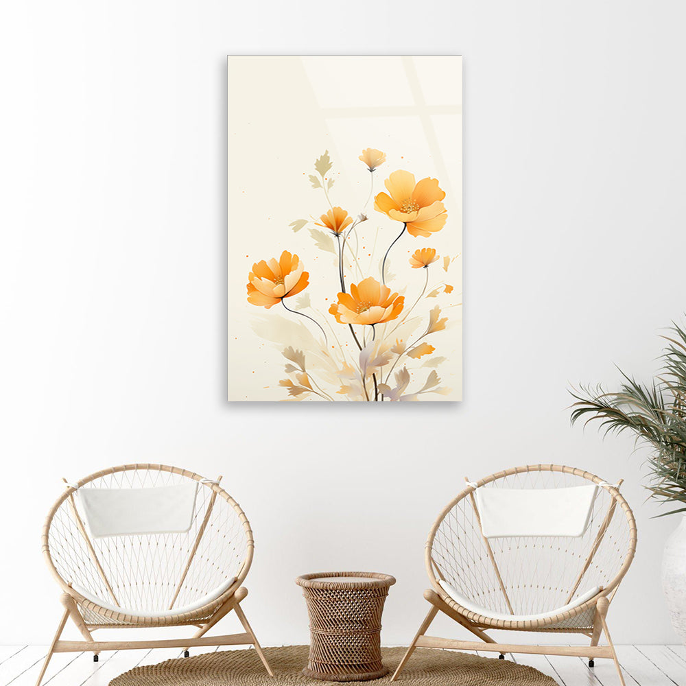 Orange Blossom Array: Bunch of Orange Flowers on Glass Wall Art