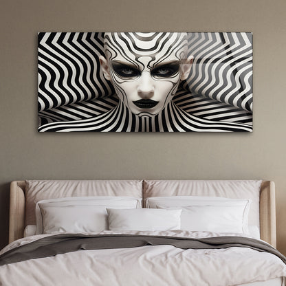 Monochrome Stripes: Tempered Glass Woman Art