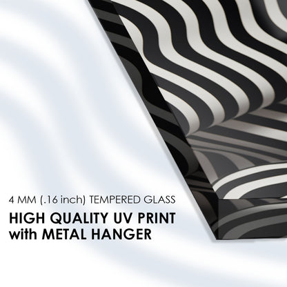 Monochrome Stripes: Tempered Glass Woman Art