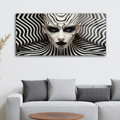 Monochrome Stripes: Tempered Glass Woman Art