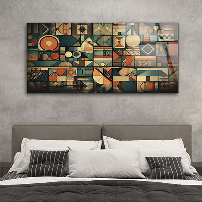 Retro Geometric Reverie: Tempered Glass Artwork