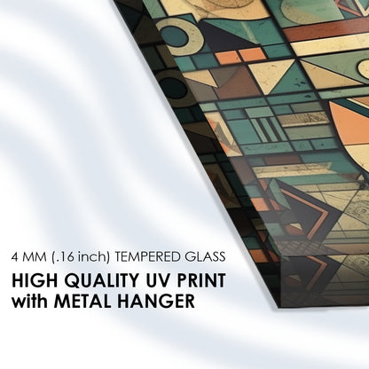 Retro Geometric Reverie: Tempered Glass Artwork